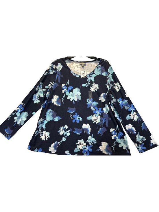 Style & Co Tops - Style & Co Plus Size 2X Long Sleeve Floral Print Top Navy & Blue